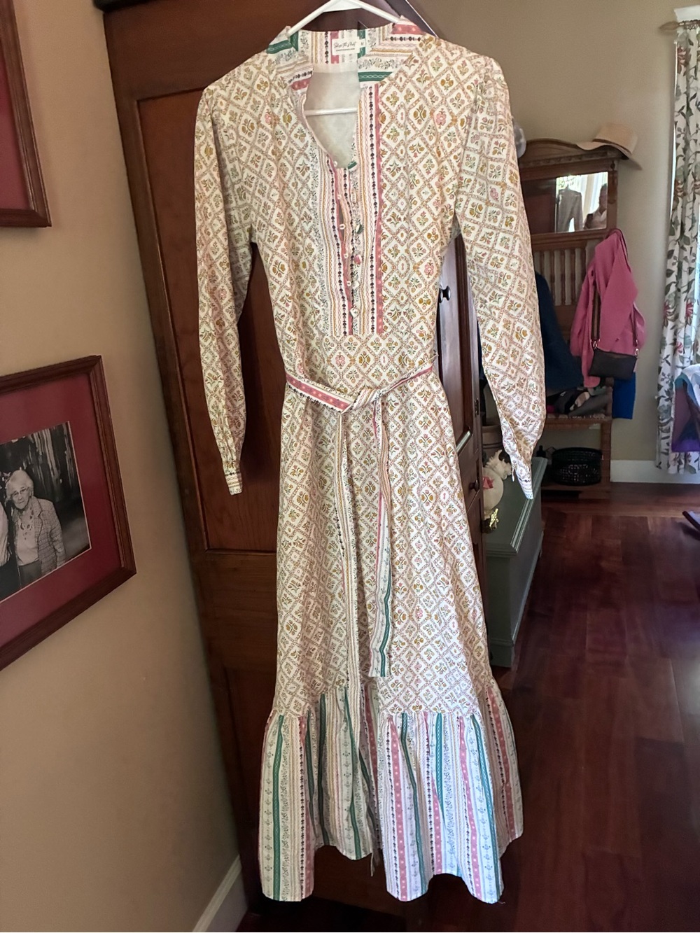 Shop the Mint -Bespoke like Bohemian Long Sleeve Maxi Dress in Cream and Pastels